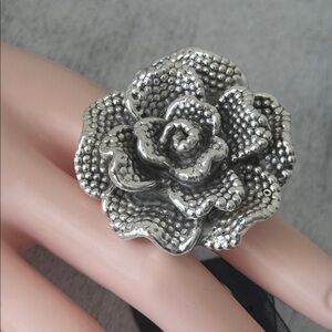 E&L Israel Sterling Silver Statement Flower Electroform Rose Ring Sz.7